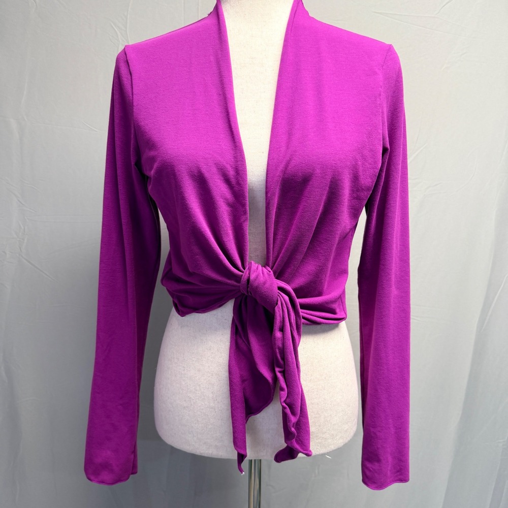 Prana Breathe Womens Magenta Purple Tie Front Long Sleeve Crop Wrap Top Size M